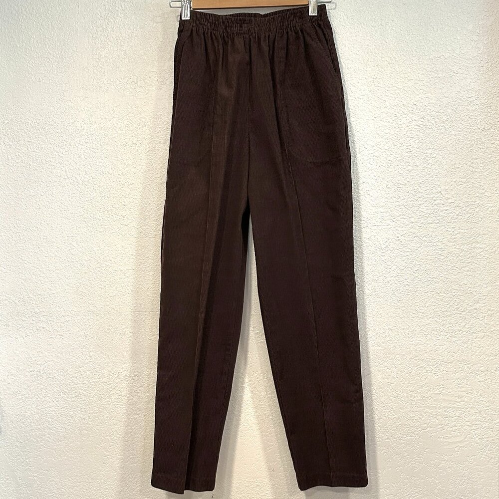 Vintage Bend Over Corduroy Pants Brown Pull On Elastic Waist Tapered Sz 8 Short